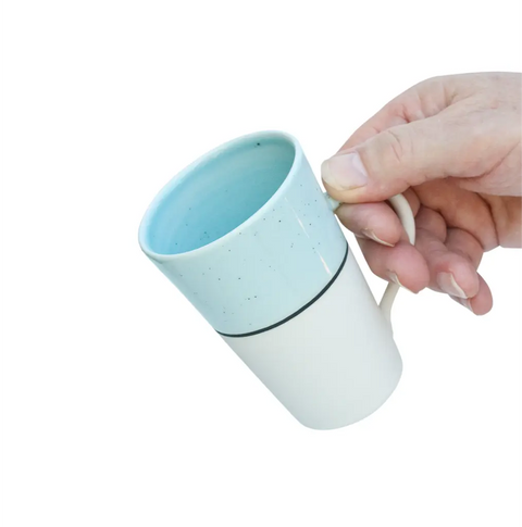 White porcelain tall mug - Duck egg blue glaze