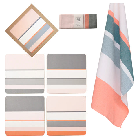 Modern Stripes in Pink: Matching Table Mat and Tea Towel Set